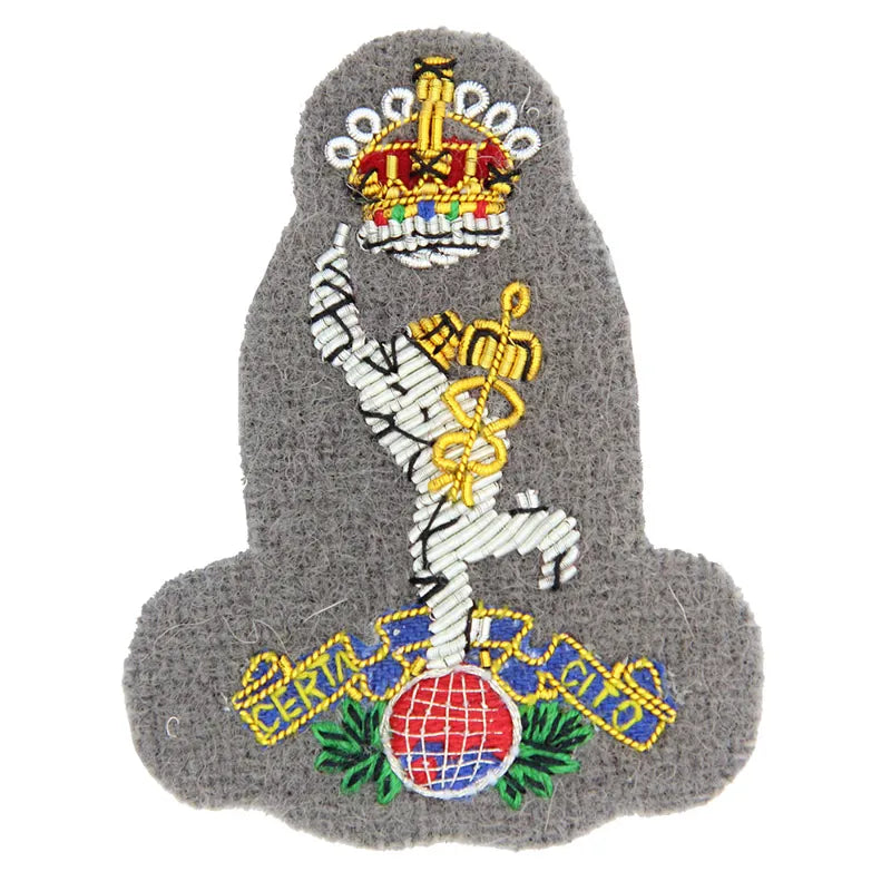 Royal Signals Ranger Grey Officers Kings Crown Cloth Cap Badge