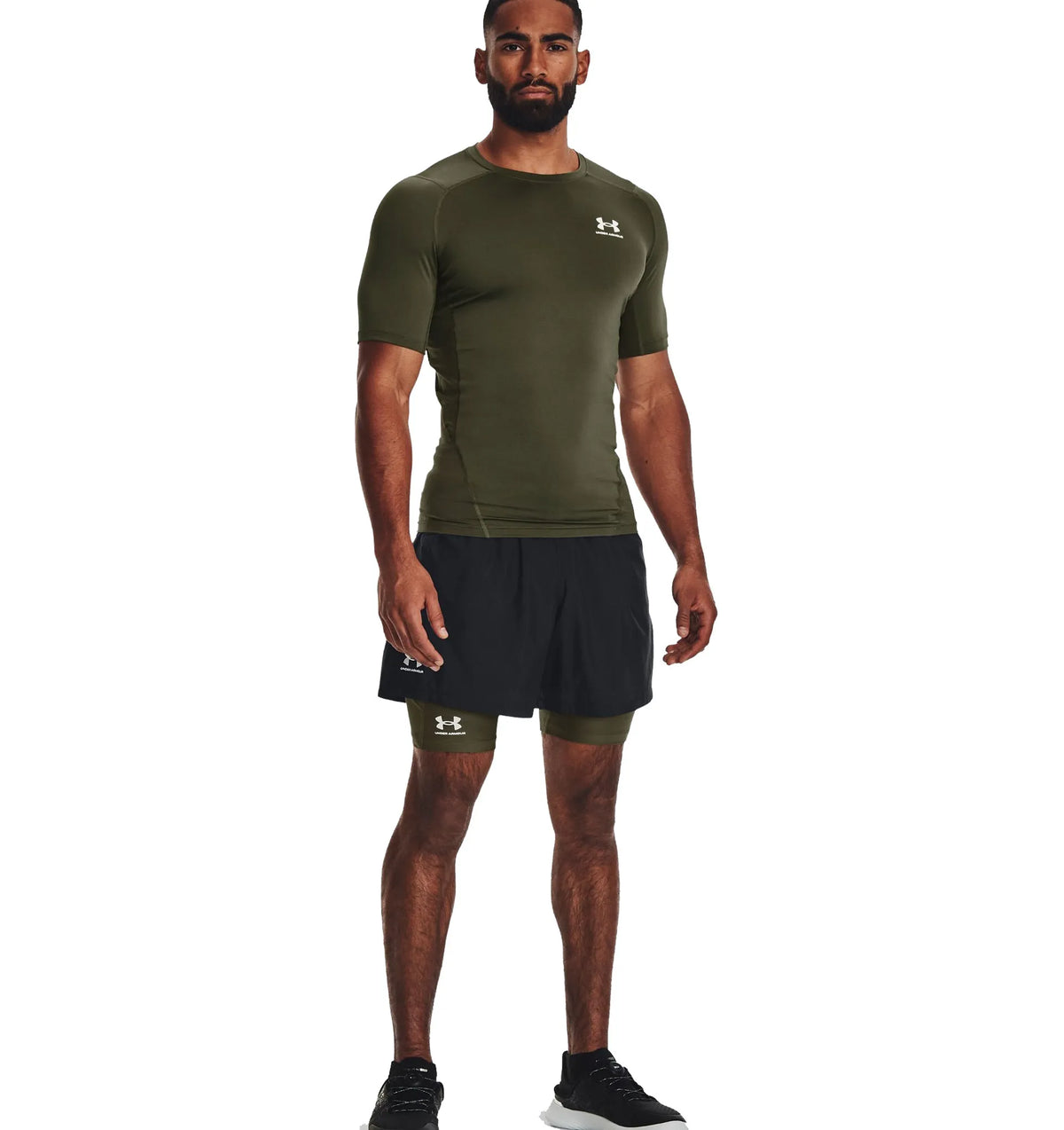 UA HeatGear Short Sleeve Compression Shirt Marine Green White